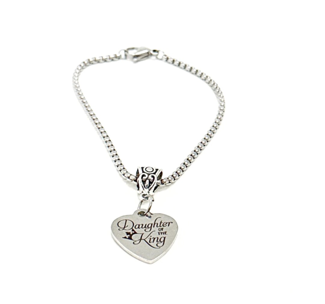 Daughter Of The King Charm Bracelet, Faith Jewelry, Baptism Gift, Christian Gifts, Daughter Gift, Church Gifts, Sunday School Jewelry MakerPlace by